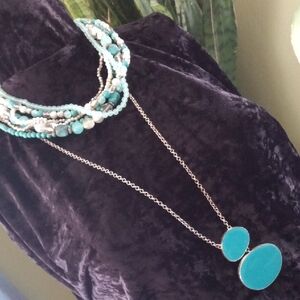 Turquoise Multi-Strand Bead and Pendant Necklace - Women Jewelry 18 & 30 In.